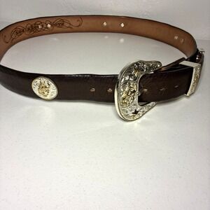 Los Altos Boots Leather Medallion Western Belt Size 47‎ Cowboy Rodeo Horse Bling